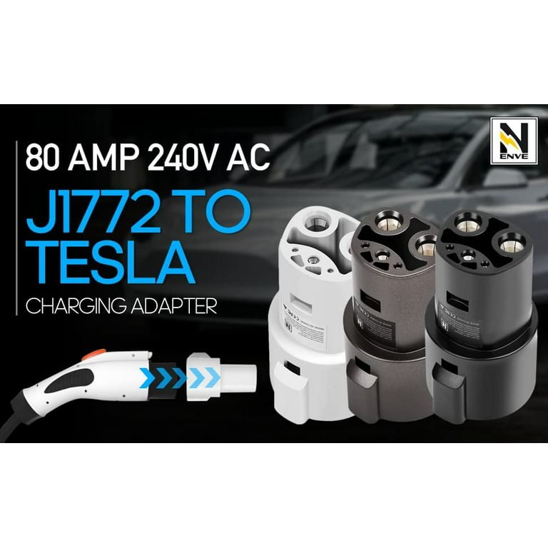 ENVE J1772 to Tesla Charging Adapter 80 Amp / 240V AC - Compatible with SAE  J1772 Charger, for Tesla Model 3, Y, S, X Black 
