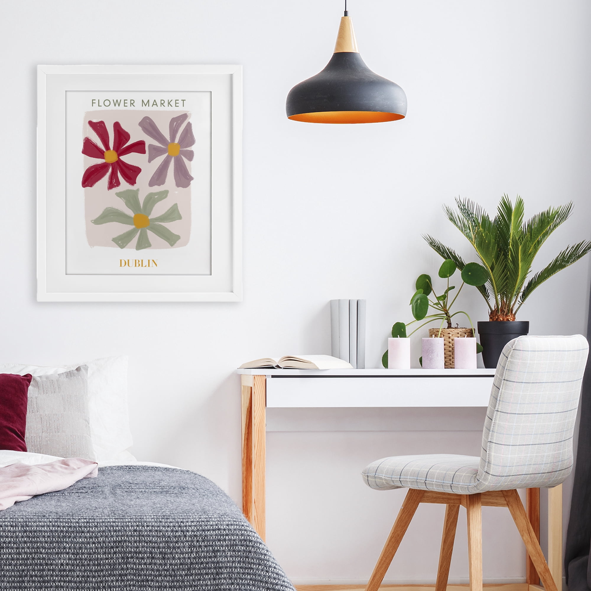 Stupell Industries Muted Dublin Flower Market White Framed Print Under Glass, design by Lucille Price