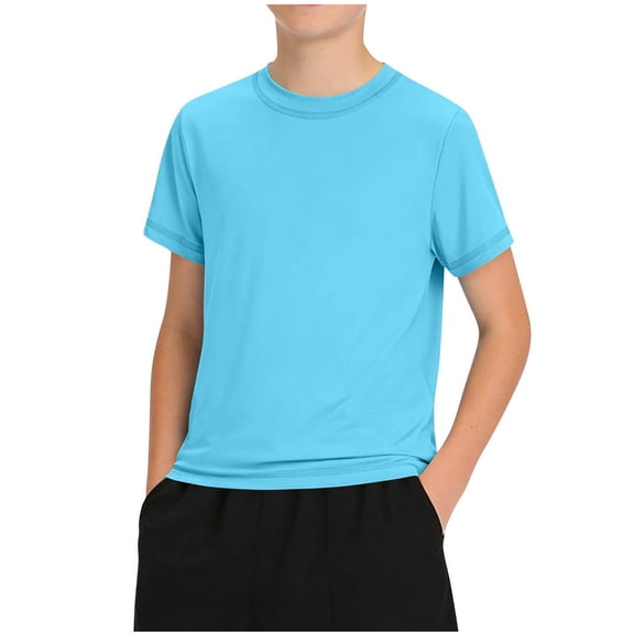 TKKCS Boys Solid Athletic T Shirts- Short Sleeve Crew Neck Performance Lightweight Active Tees Blue Size 9-10 Years