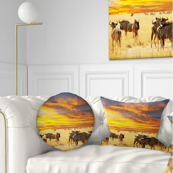 Designart Antelope Crowd At Sunset - African Throw Pillow - 12x20