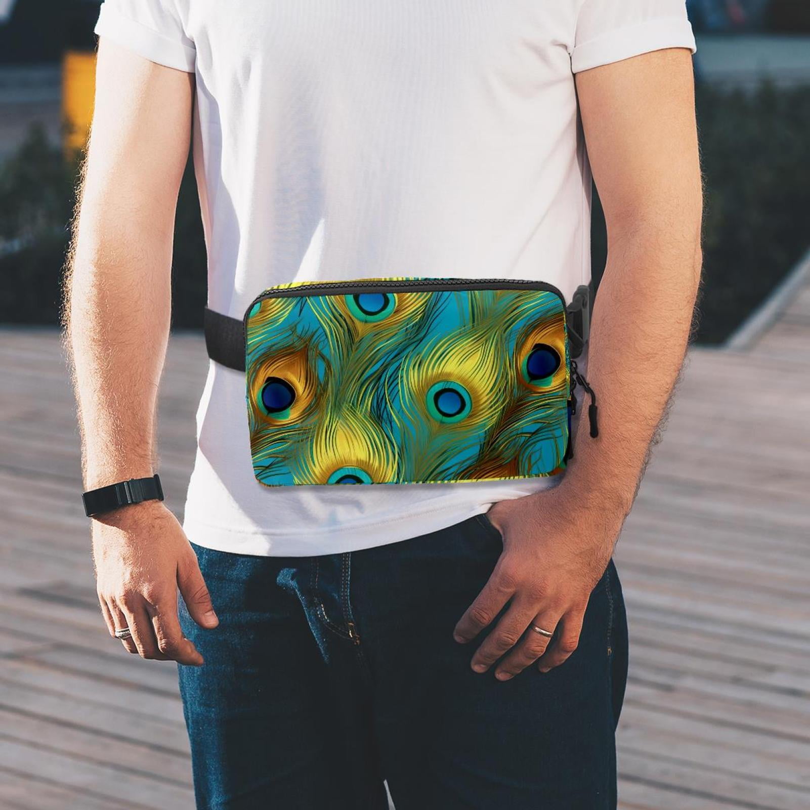 Peacock feathers Adjustable Lightweight Unisex Waist Bag Running Belt with Extension Strap Money Belt Holder