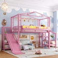 thumbnail image 3 of Harper & Bright Designs Twin Loft Bed Frame with Storage Shelves and Stairs, House Loft Bed with Slide, Hanging Rod, and Pegboard, Metal Loft Bed with USB and LED Lights for Boys Girls, Pink, 3 of 16