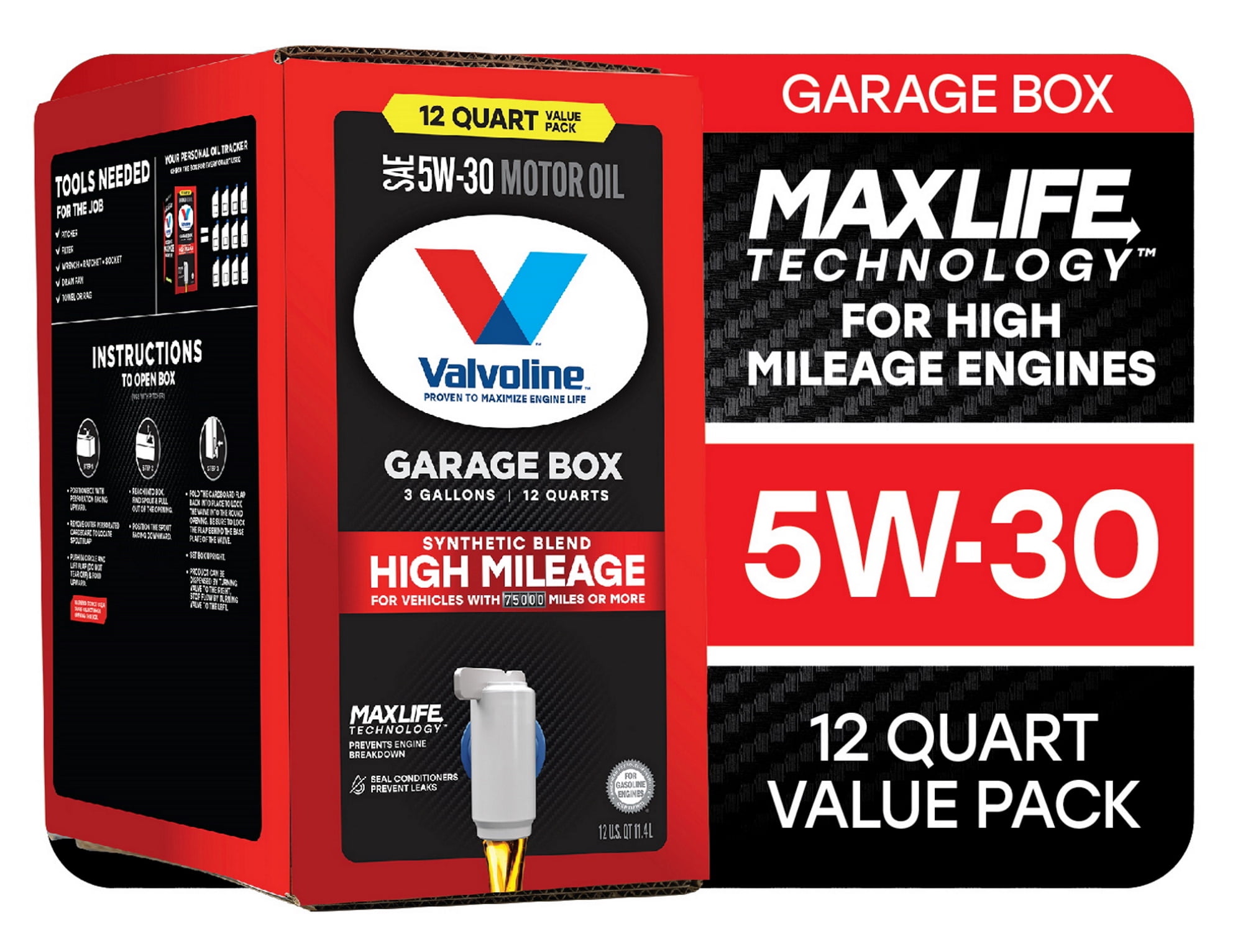 Valvoline High Mileage MaxLife 5W30 Synthetic Blend Motor Oil 12 QT