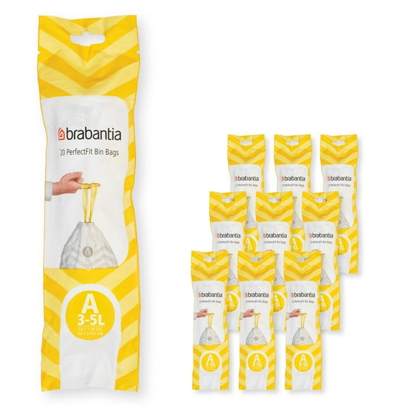 Brabantia PerfectFit Trash Bags, Code A, 0.8 Gallon (3L), 200 Trash Bags