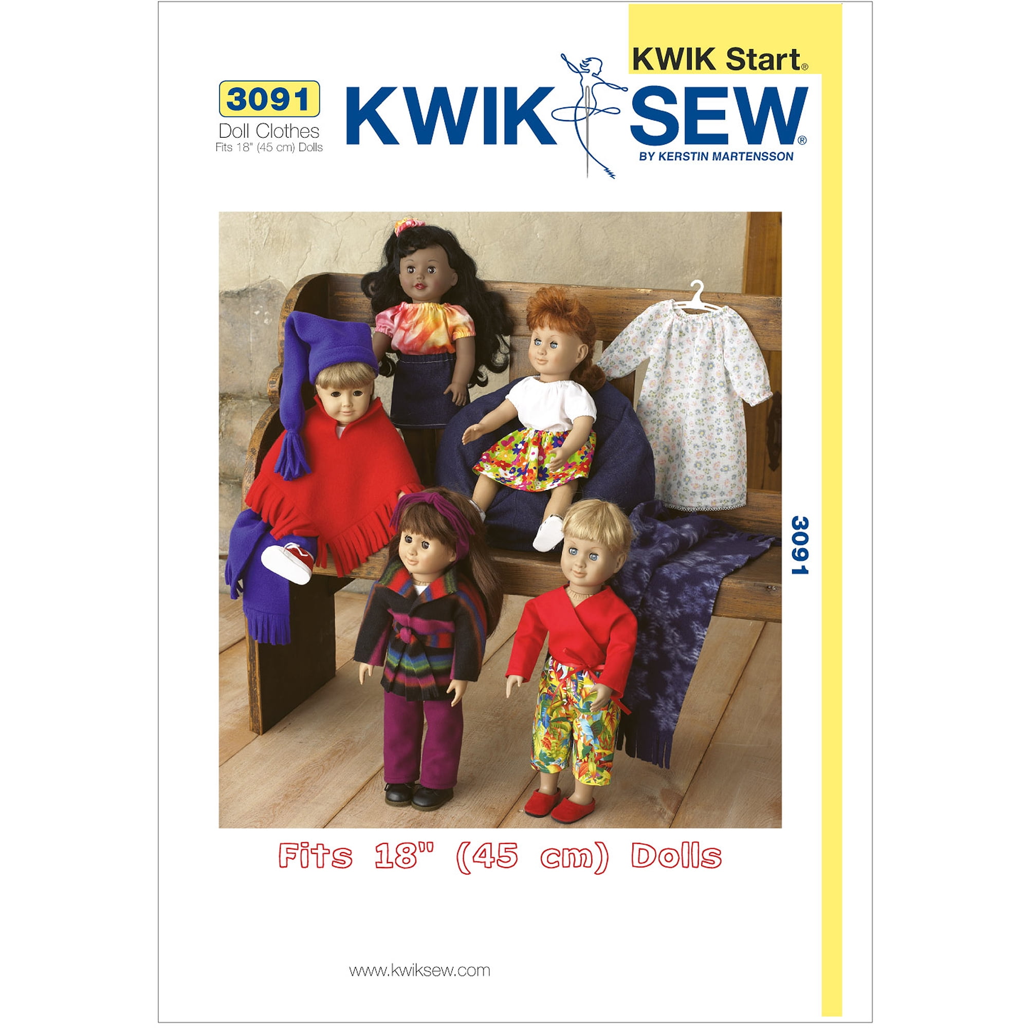 Kwik Sew Pattern Doll Clothes, Fits 18 Dolls