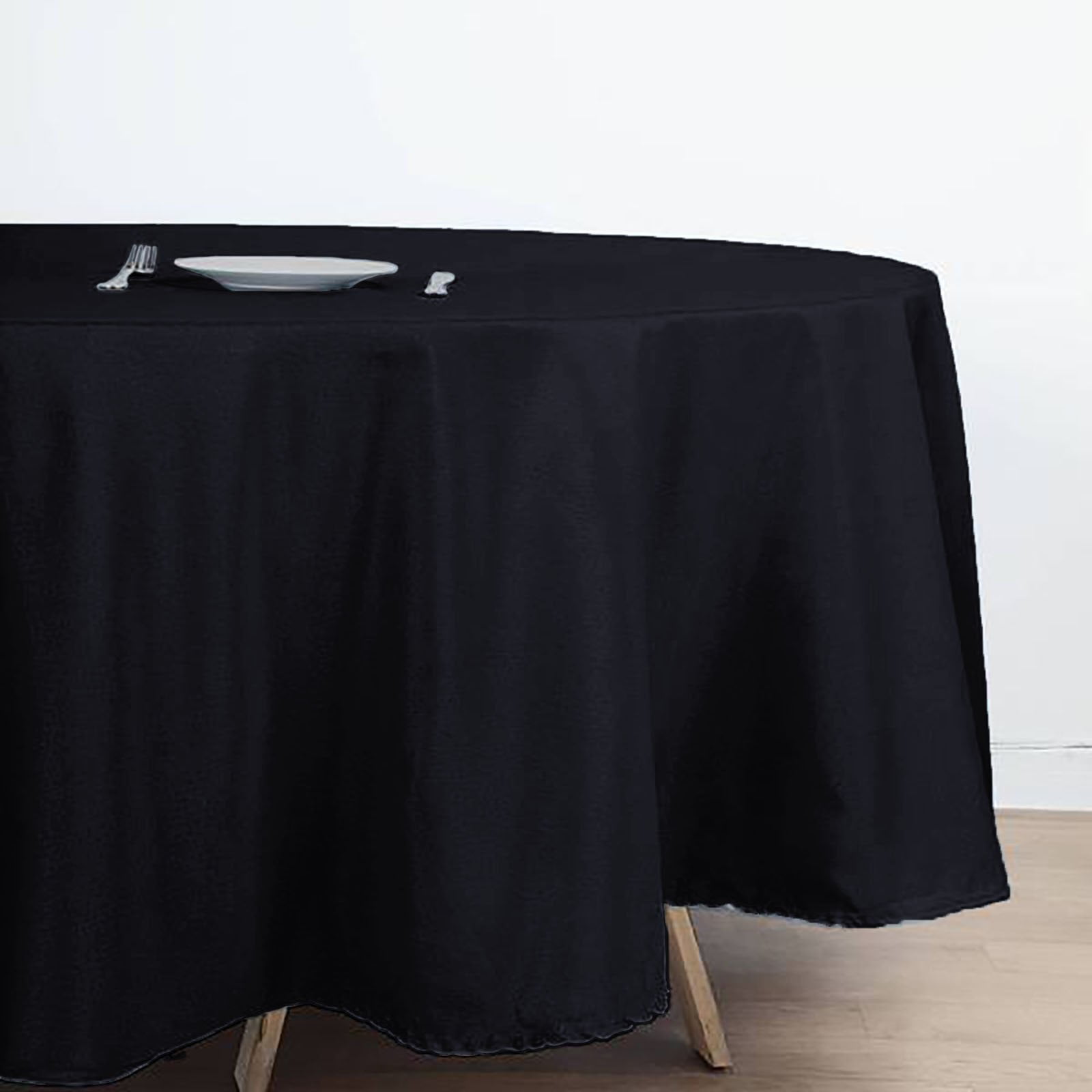 Balsa Circle 108" Round Polyester Tablecloth Wedding Table Linens - Black