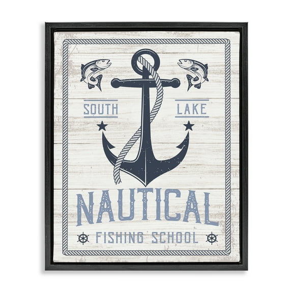 Stupell Industries Nautical Fishing School Nautical & Beach Painting Black Floater Framed Canvas Art Print Wall Art, 17 x 21