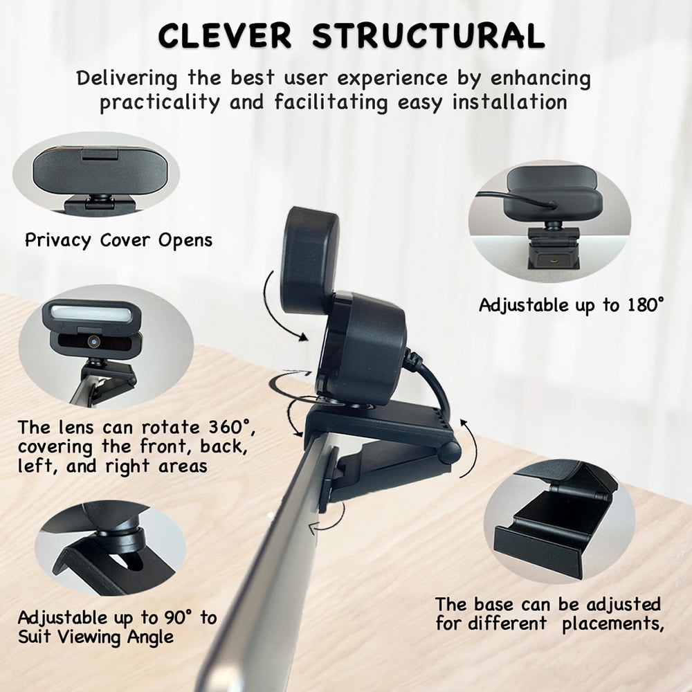 4K USB Webcam with Fill Light, Halloween Gift, -and-Play, Autofocus Streaming Camera