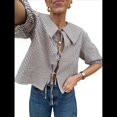 thumbnail image 1 of Tops con Lazo Delantero para Mujer, Top Babydoll con Peplum y Estampado de Leopardo Y2K, 3/4, Mangas Abullonadas, Bonitos Tops para Salir Marrón M, 1 of 9