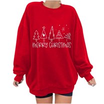 Patlollav Christmas Tops for Ladies,Womens Tops Loose Long Sleeve Round-Neck Blouse T-Shirt Gift