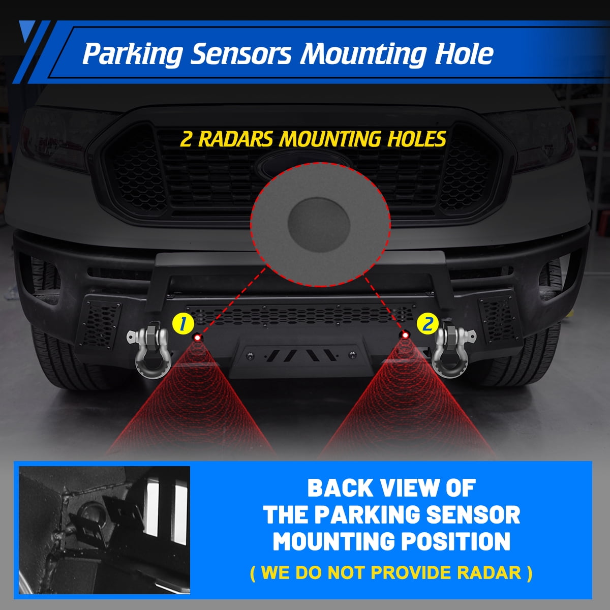 Heavy Duty Steel Front Bumper for Ford Ranger 2019 2020 2021 2022 2023,Front Bumper with Bull Bar,Black Powder Coated