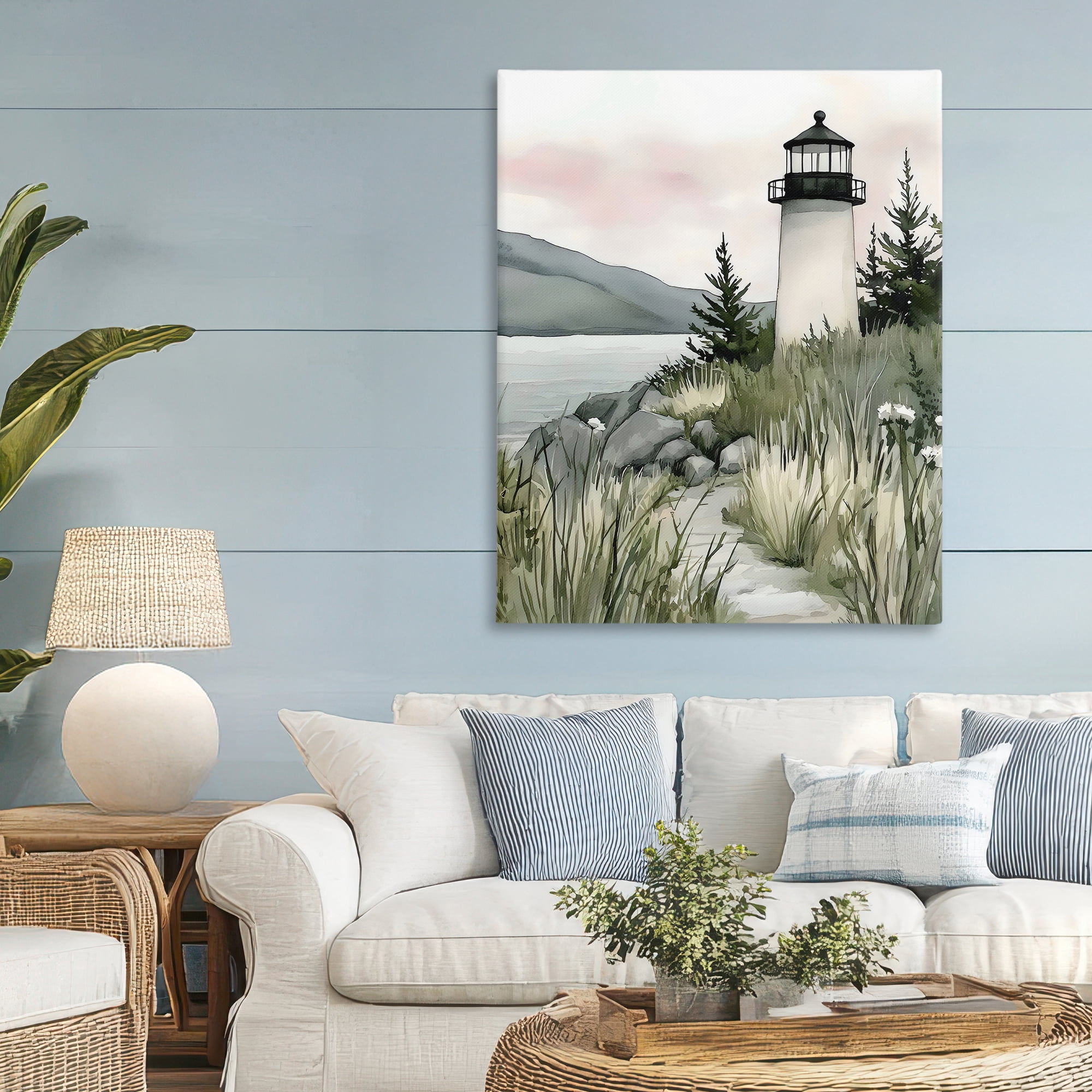 Stupell Industries Coastal Calm Lighthouse Canvas Wall Art, design by Riley B