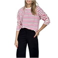 thumbnail image 1 of Besolor T-Shirts à Rayures à Manches Longues pour Femmes, Basiques et Décontractés, Col Ras du Cou, T-Shirts pour Femmes, Tuniques Légères d'Automne, 1 of 6
