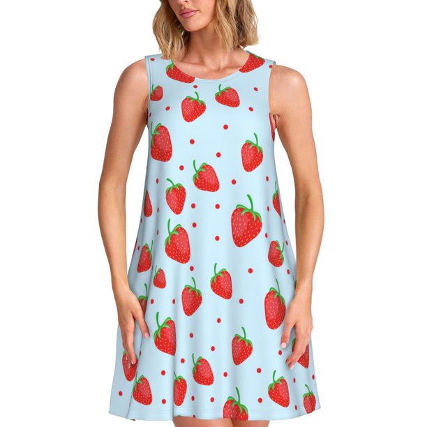 Balery Strawberry Vestidos de verano para mujer con estampado: vestido holgado sin mangas, vestido playero informal y cómodo para días calurosos.