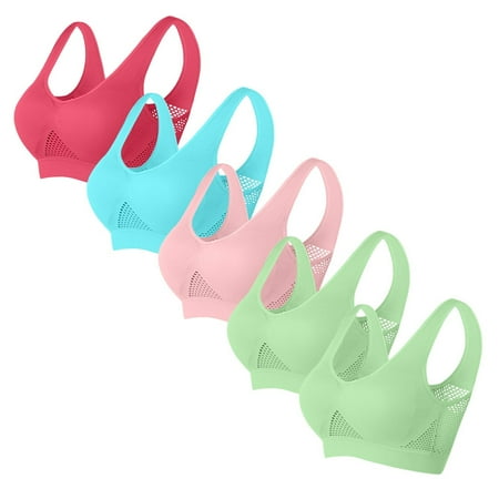 Ecqkame 5Pc Bras for Women No Underwire Push Up Bra Plus Size Solid Color Everyday Breathable Supportive Bra 5PC Green B XL on Clearance