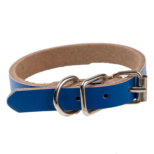 Collar de cachorro de cuero de PU Collares de perro ajustables de color puro simple (azul L)