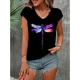 thumbnail image 4 of Black V - Neck Tee with Colorful Watercolor Dragonfly Print, 4 of 4