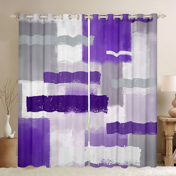 Manfei Abstract Ombre Rectangle Kitchen Curtains, Purple Black Gray Black Out Curtains Pack of 2 (42x63 Each)