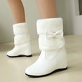 thumbnail image 2 of White Womens Fashion Casual Winter Warm Faux Fur Lined Round Toe Platform Wedge Ankle Boots Bow Detail Short Boots Size 36 Weight Approx 1.68 Lbs, 2 of 7