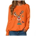 thumbnail image 5 of idosla Christmas Sweatshirts for Women Elk Reindeer Deer Printed Long Sleeve Crewneck Sweater 2025 Winter (Orange, XXL), 5 of 6