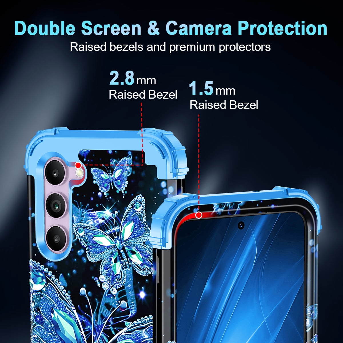 Casetego for Samsung Galaxy S23 5G Case,Glow in The Dark Three Layer Heavy Duty Shockproof Full Body Protection Hard Plastic Bumper+Soft Silicone Protective 6.1 inch Case,Blue Crystal