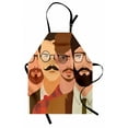 thumbnail image 1 of Young Man Apron, Cartoon Design Illustration of Male Hipster Characters with Mustache and Glasses, Unisex Kitchen Bib with Adjustable Neck for Cooking Gardening, Adult Size, Multicolor, by Ambesonne, 1 of 4