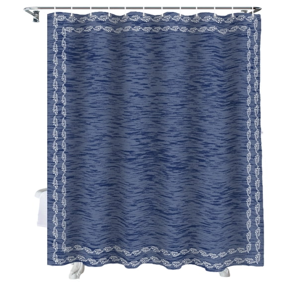 Shower Curtain Navy Blue Textured Woven Pattern Bathroom Curtains with Hooks, Waterproof Fabric Solid Color Bath Shower Curtains Set for Bathroom Bathtubs Decor 36x72 Inch