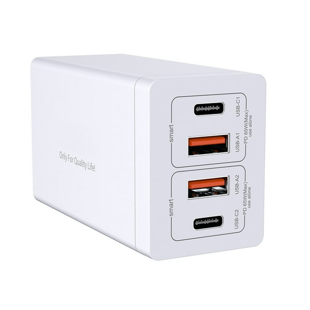 Station de Charge USB GAN 65W 4 Ports Hub de Charge Rapide QC4.0 PD3.0 PD Type-C USB Mural pour Téléphone Intelligent Tablette Ordinateurs Portables et Plus