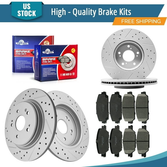 YXPCARS 12PCS Brake Kits, Front and Rear Drilled & Slotted Brake Rotors   Ceramic Brake Pads Kit for Honda CR-V 2017-2019 All Models 2020-2023 GAS (982124 982123 2036 2037)