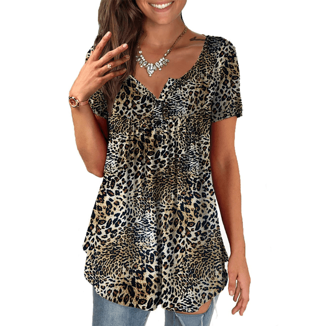 FOLUNSI Womens Plus Size Tunic Tops Short Sleeve Casual Floral Henley Shirts M-4XL