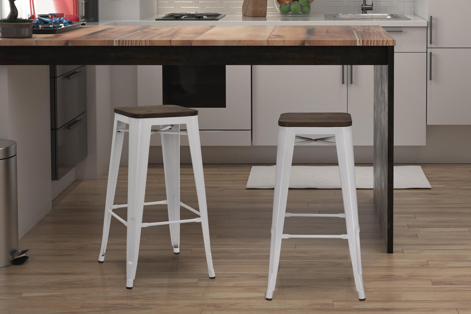 Dorel Home Products Fusion 30" Metal Backless Bar Stool with Wood Seat