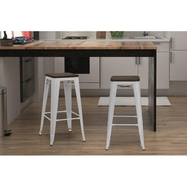 Dorel Home Products Fusion 30" Metal Backless Bar Stool with Wood Seat