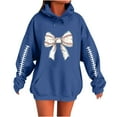 thumbnail image 2 of Fanxing Women's Baseball Hoodies Trendy Cute Bow Oversized Hooded Sweatshirts Casual Drawstring Loose Fit Sweater Pullover Blue 2XL, 2 of 3