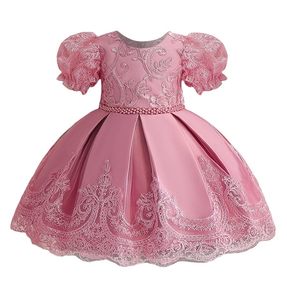 WOYY Toddler Girls Short Sleeve Bow Embroidery Evening Dress Party Pageant Gown, Sizes 6M-5T