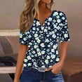 thumbnail image 2 of Perfectbot Women T-Shirts Button Print V Neck Loose Summer Short Sleeve Casual Blouses Size S-3XL, 2 of 5