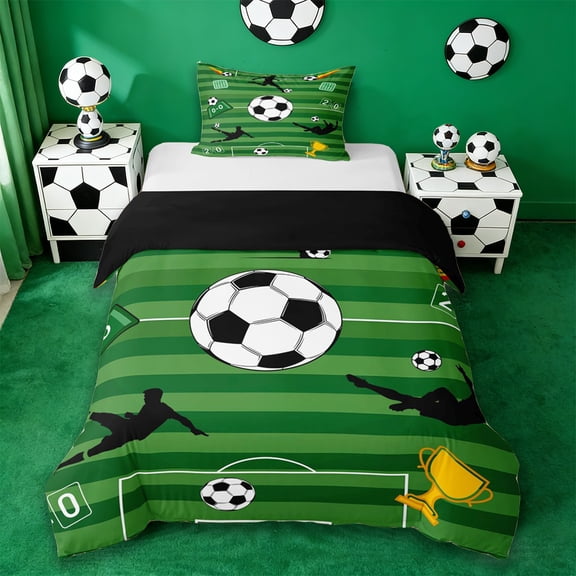 Erosebridal Football Sport Gamer Twin Bedding,Soccer Ball Games Kids Duvet Cover Set,Reversible Black 2 Pieces,No Comforter