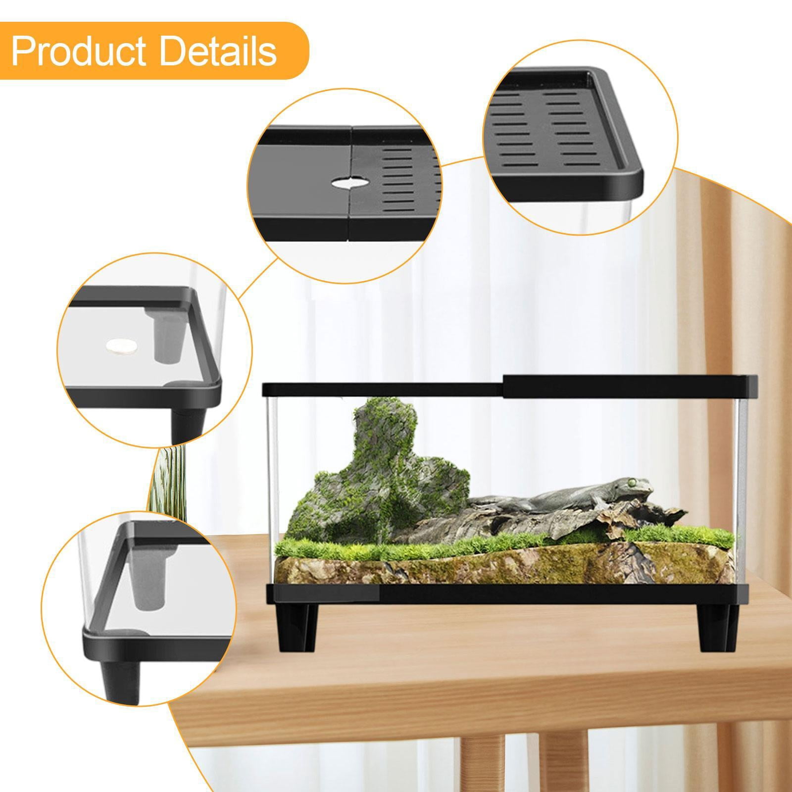 balikha Mini Reptile Terrarium Habitat Container Top Ventilation Clear Full View Small Lizard Tank Snake Enclosure for Turtles Snails 40cmx21.5cmx23cm