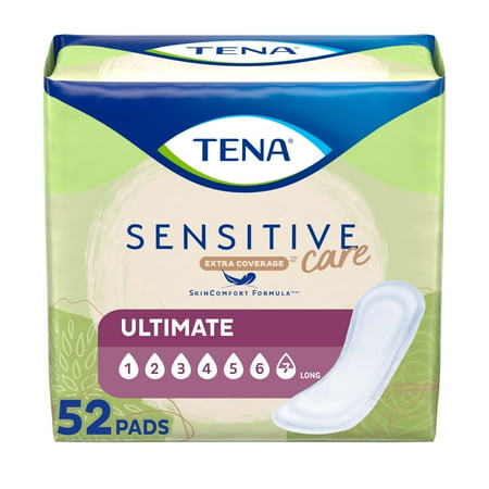 Tena Sensitive Care Incontinence Pads Postpartum & Bladder Control Pads for Women Ultimate Absorbency Extra Coverage Long 52 Count