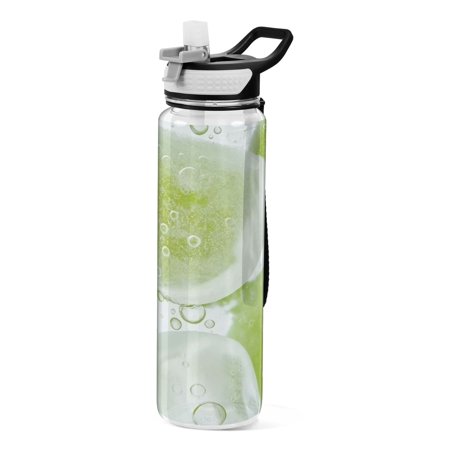 1000ml Clear Water Bottles with Handle and Locking Lid Quality Tritan Sport Bottle Straw for Gym Travel Green-frozen Grapes Printed