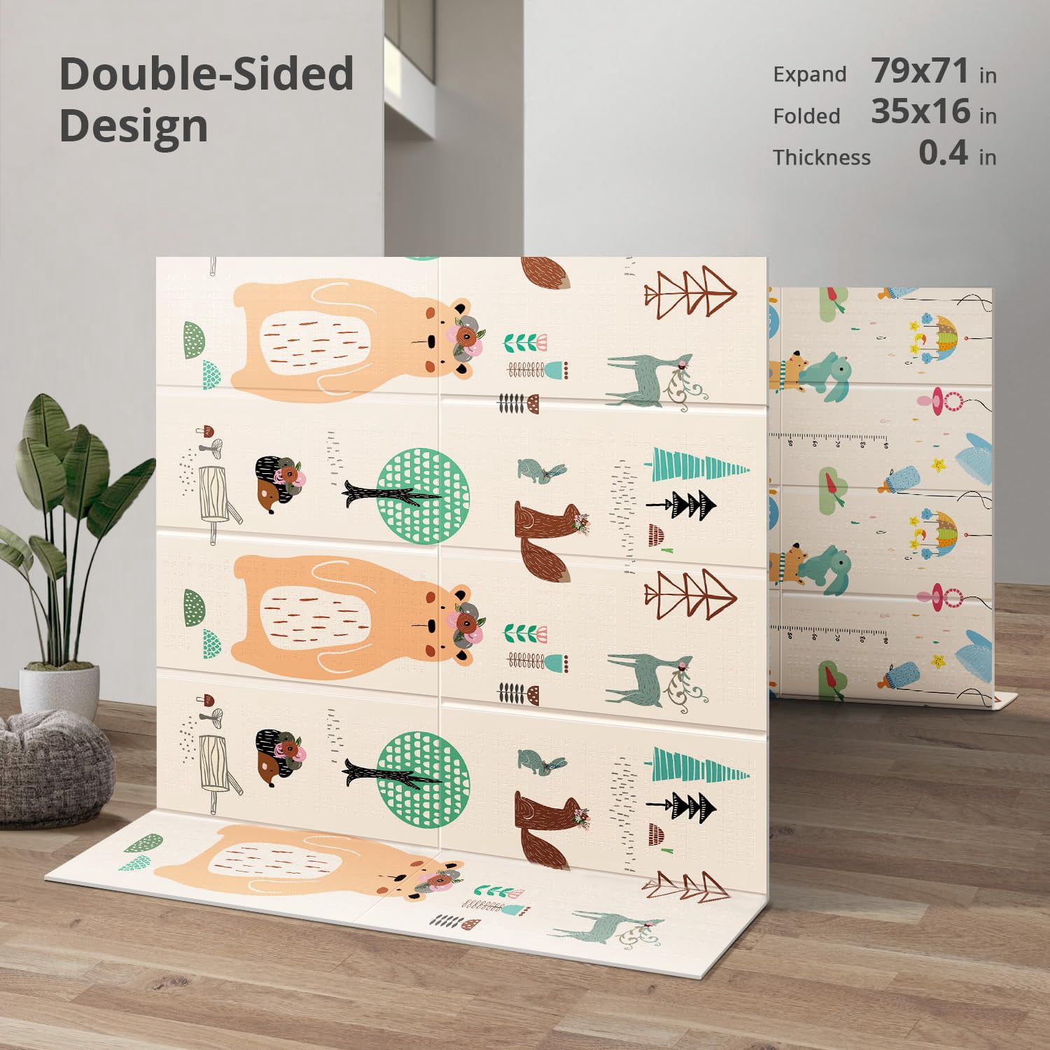 Mat,71"x 79" Large Playmats,Foldable   Mat for Floor, Tummy  and Crawling Playmat,Thick Foam  Mat for ,Reversible Portable for Infant,Toddler