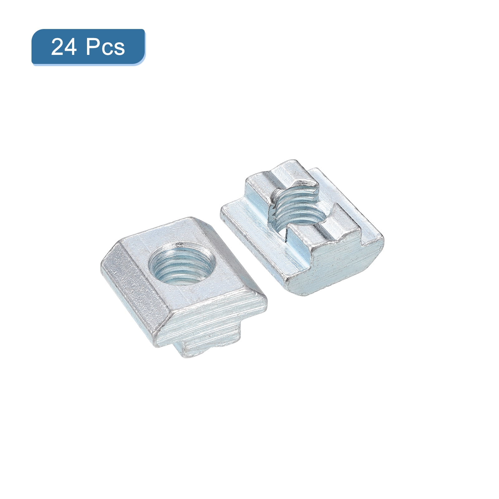 T Nuts, 24pcs - Galvanized Carbon Steel T Slot Bolts, 4545 Series M10 Hammer Head Fastener, Sliding T Nuts for Aluminum Extrusion Profile (Silver)