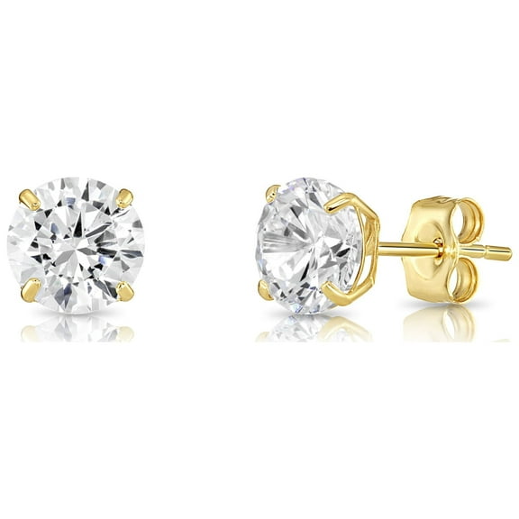 Tilo Jewelry 10K Yellow Gold Solitaire Round CZ Stud Post Earrings with Secure Push-backs | 6mm | Classic Everyday Earrings | Women, Men, Unisex