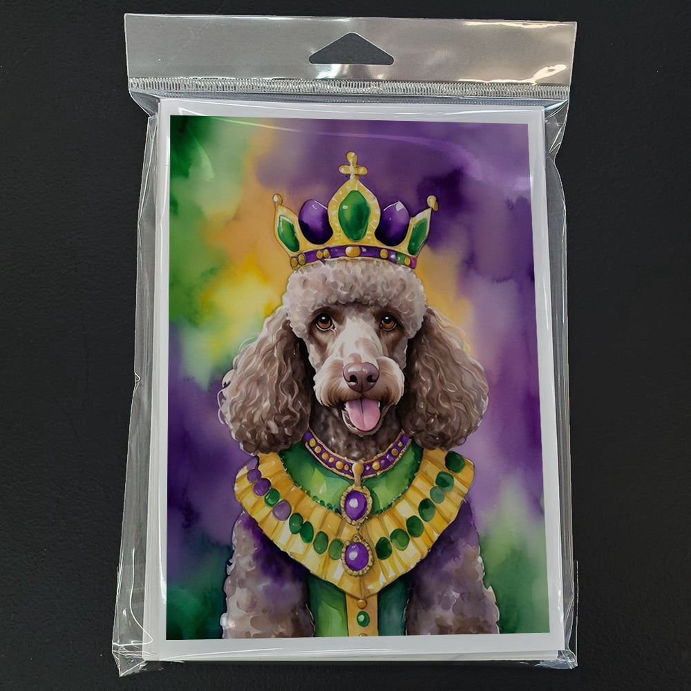 Chocolate Poodle King of Mardi Gras Greeting Cards Pack of 8 7 in x 5 in