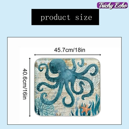 

Octopus Starfish Dish kitchen counter drying mat Retro small dish drain kitchen mat absorbent reversible place mat