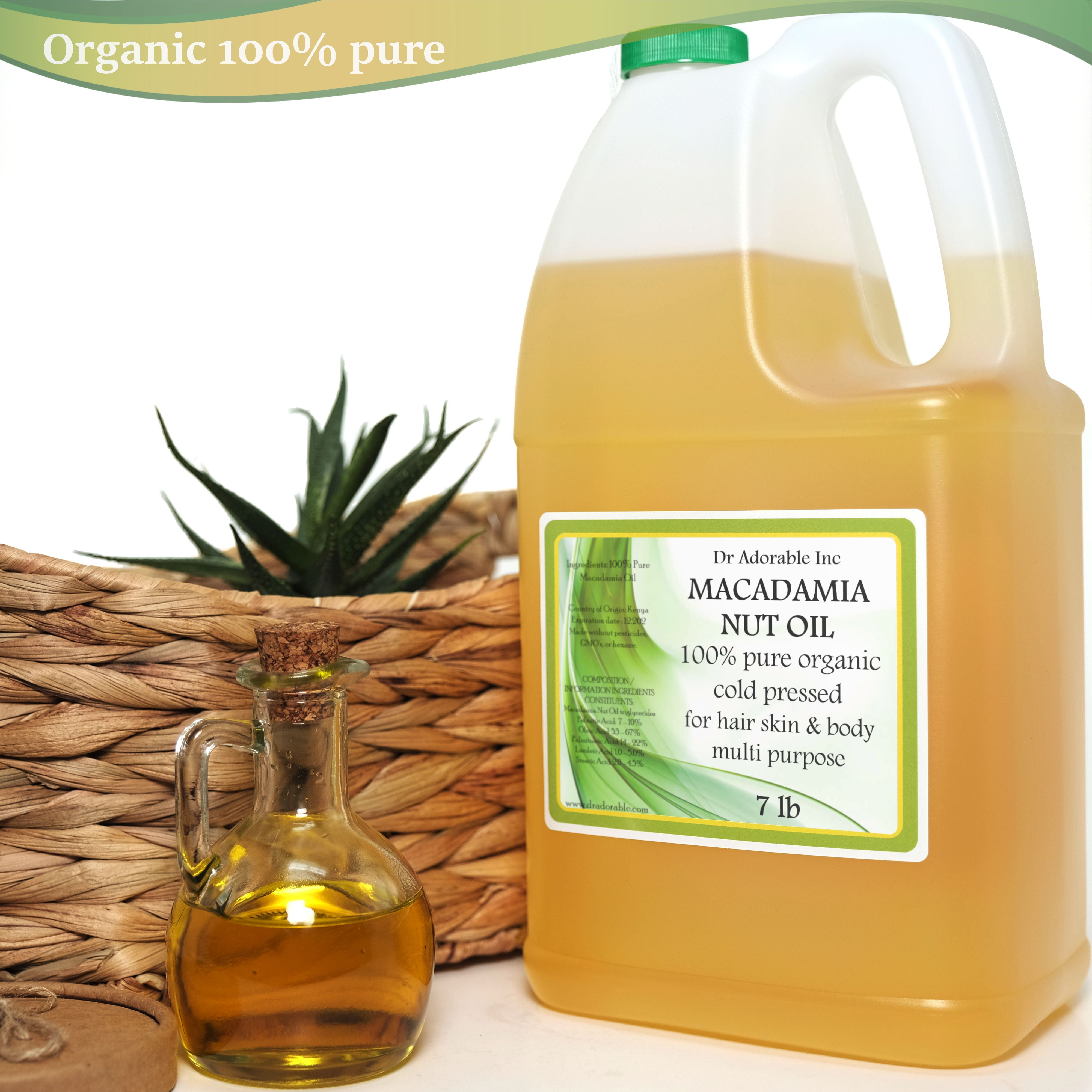 Dr Adorable - 7 lb - Macadamia Oil - 100% Pure Organic Cold Pressed Moisturizing Oil For Face Skin Hair Anti Aging