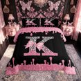 thumbnail image 2 of meiyoeat Leopard Print K Initial Full Size Comforter Sets for Girls Kids, Bow Monogram Bedding Comforter Set, Pink Black, Black Reversible, 3 Pieces, 1 Comforter and 2 Pillowcases, 2 of 6
