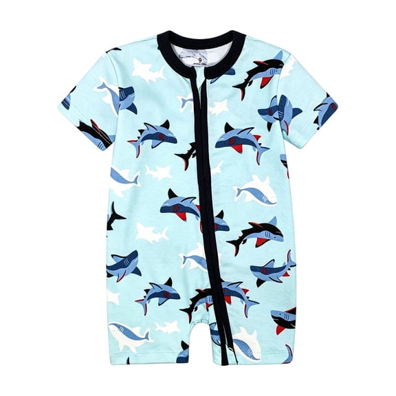 Weebloom Boys Girls Outfits Footless Pajamas Zip Up Short Sleeve Romper Jumpsuit Toddler Bodysuit Soft Summer Sleepers Pjs Onesies Clothes Set Light Blue 9-12 Months
