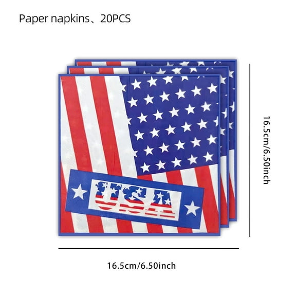 American Flag Party Patriotic Party Tablecloth Napkins Party Decorations Patriotic Paper Napkins Party Supplies Disposable Usa Stars and Strips Red White and Blue Napkins