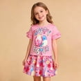 thumbnail image 2 of Laipiong Easter Bunny Egg Print Girls 2 Piece Outfit Fashion Ribbon Bowknot Blouse With Lace Trim And Pleated Skirt Hot Pink 1-2, 2 of 9