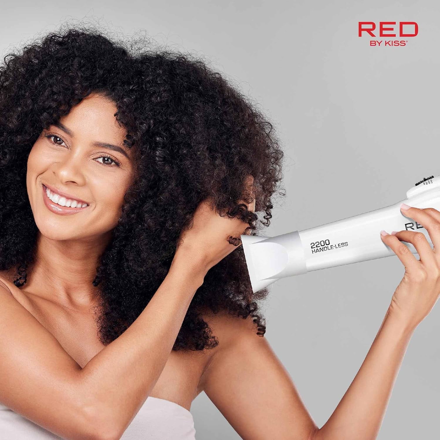 Red by KISS Handle-Less 2200W Ceramic Tourmaline Hair Dryer, 3 Heat Settings, Pik and Diffuser Included Comfortable Grip, Ionic for Frizz-Free Shine, Detangler & Straightening (White)